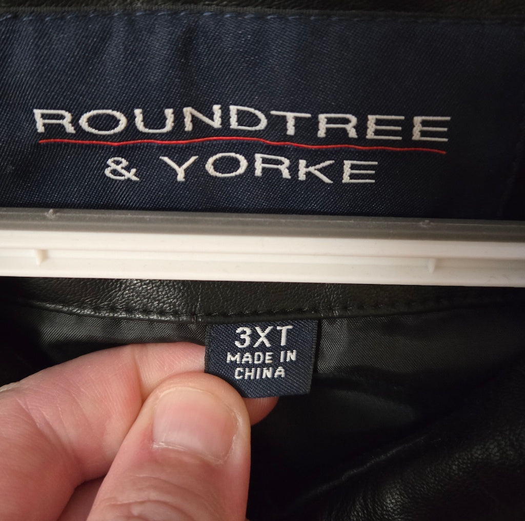 Pre-owned Roundtree & Yorke 3XT Faux Black Leather Bomber Jacket Men’s Tall Zip Front