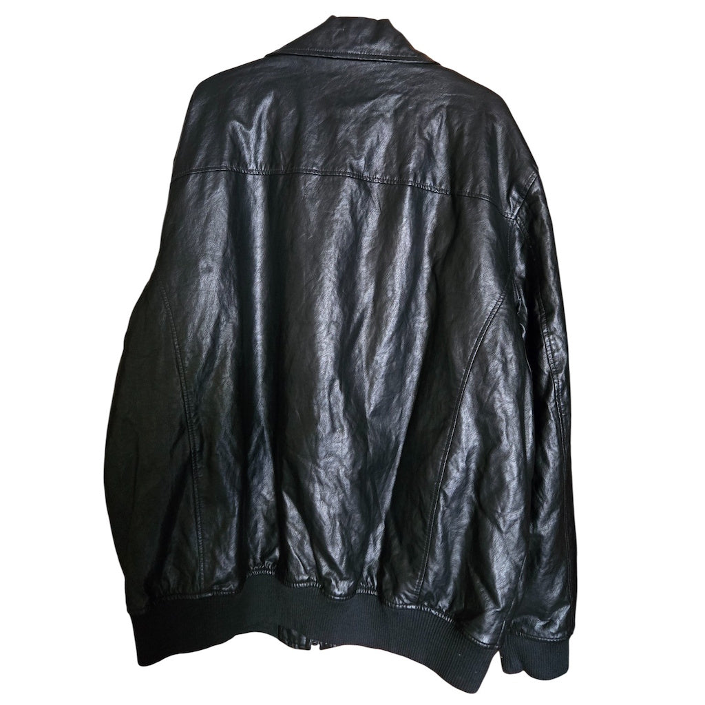 Pre-owned Roundtree & Yorke 3XT Faux Black Leather Bomber Jacket Men’s Tall Zip Front