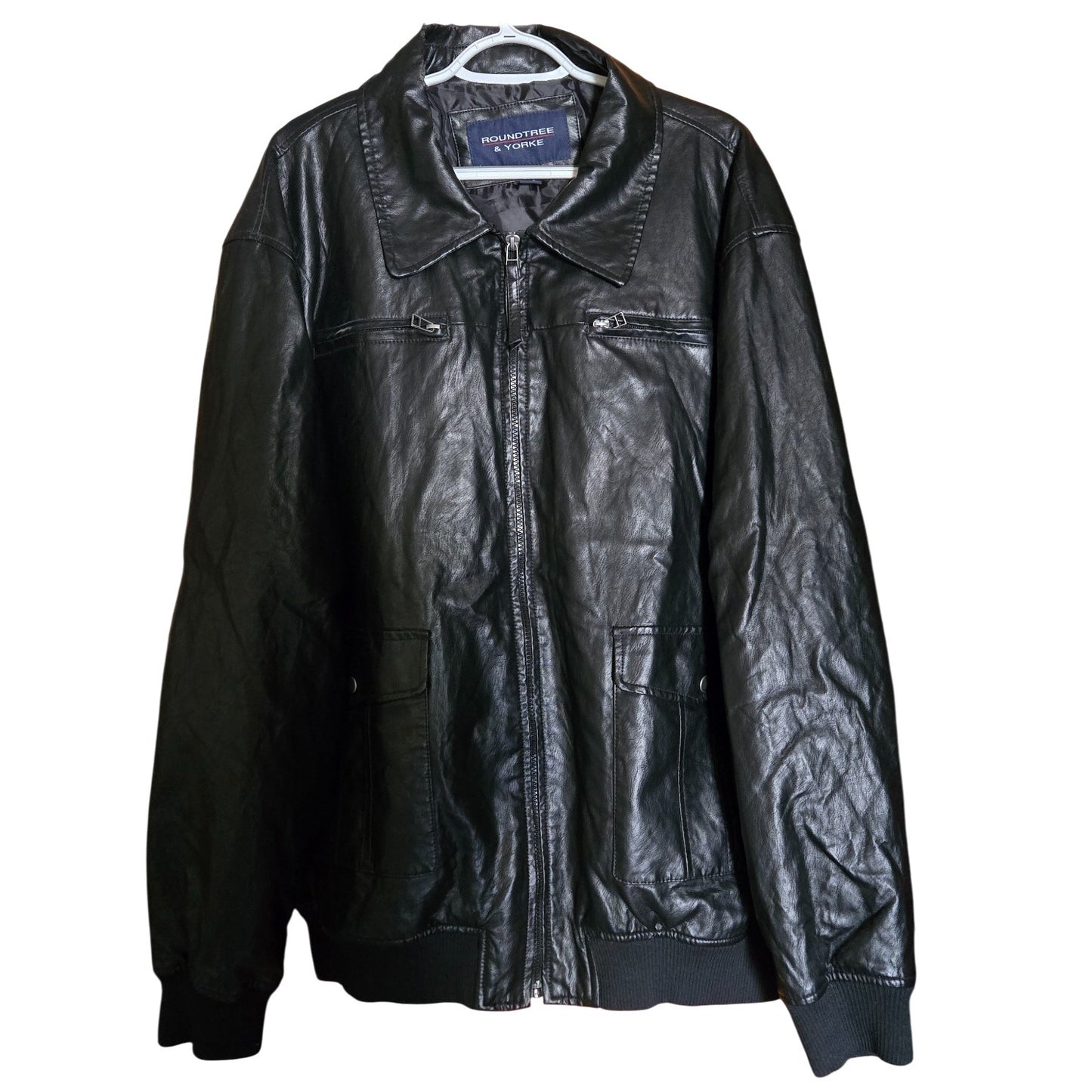 Pre-owned Roundtree & Yorke 3XT Faux Black Leather Bomber Jacket Men’s Tall Zip Front