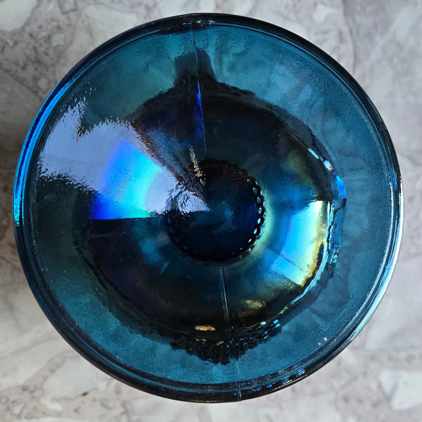 Blue Carnival Glass Pitcher Indiana Glass Harvest Grape Iridescent